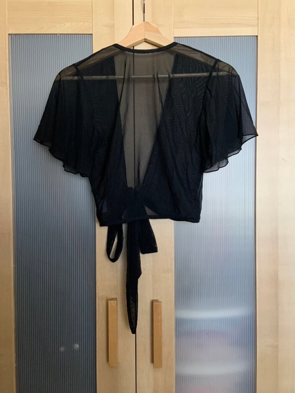 Ballet Beautiful Mesh Flutter Sleeve Wrap Top - Picture 2 of 3